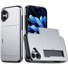  iPhone 16 Skal Hybrid Med Kortfack Gr&aring; - Teknikhallen.se