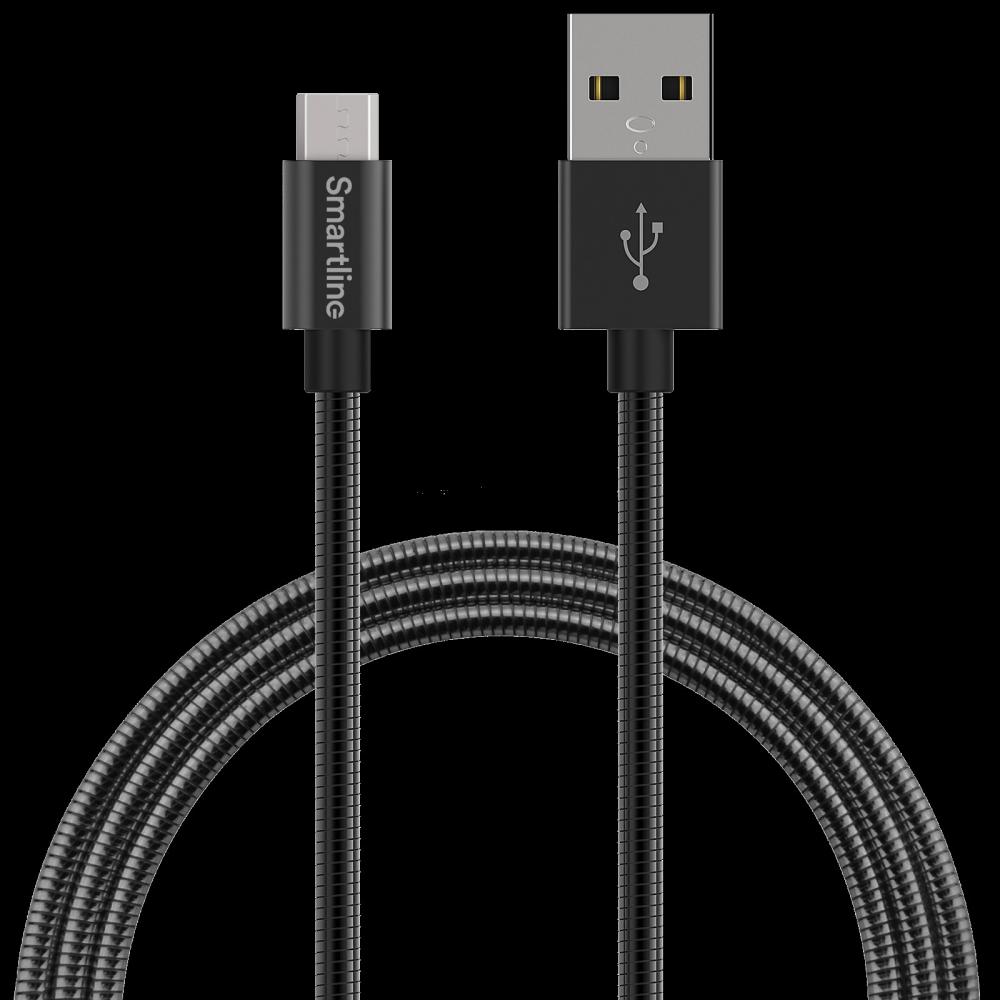 Smartline Smartline 1m Micro USB Laddningskabel Metallic Svart - Teknikhallen.se