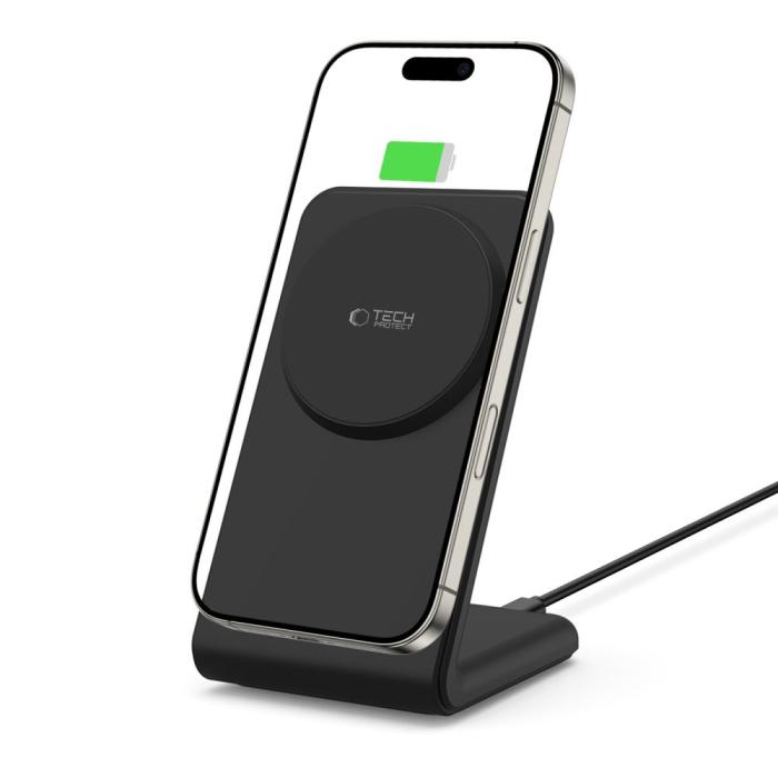 Bild 2, Tech-Protect Tech-Protect 15W Qi Magnetisk MagSafe Laddare Svart - Teknikhallen.se