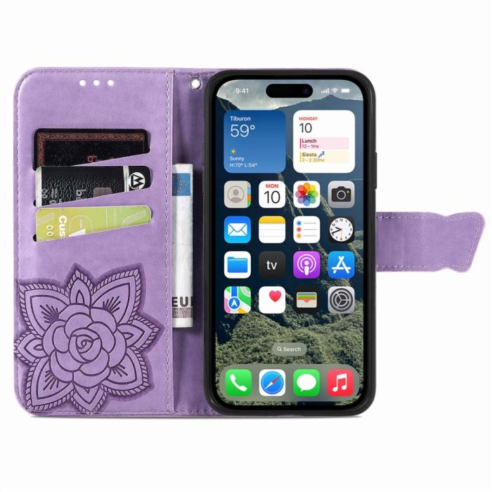 Bild 3,  iPhone 17e / 16e Fodral Med Fjäril Tryck Lila - Teknikhallen.se