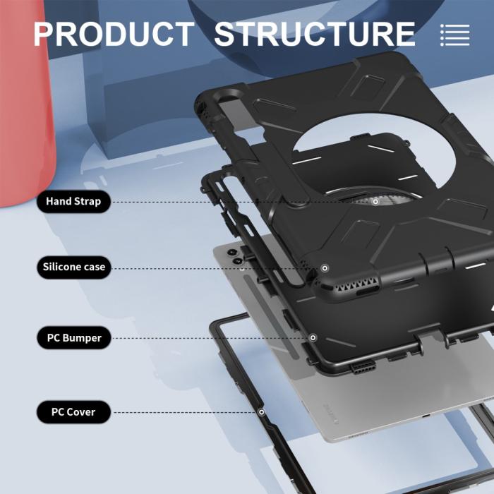 Bild 4,  Samsung Galaxy Tab S9 Ultra Skal 360 Rotation Shockproof Med Rem - Teknikhallen.se