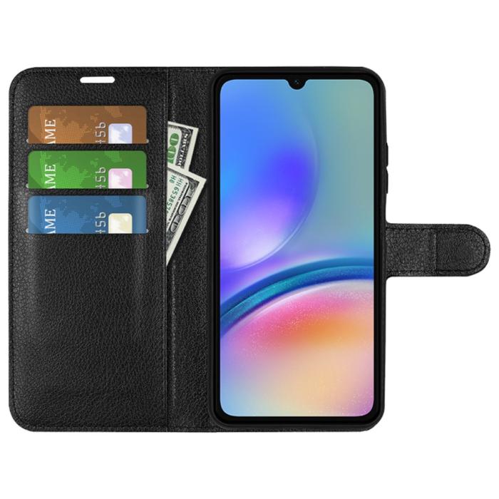 Bild 2,  Samsung Galaxy A05s 4G Fodral Litchi Läder Svart - Teknikhallen.se