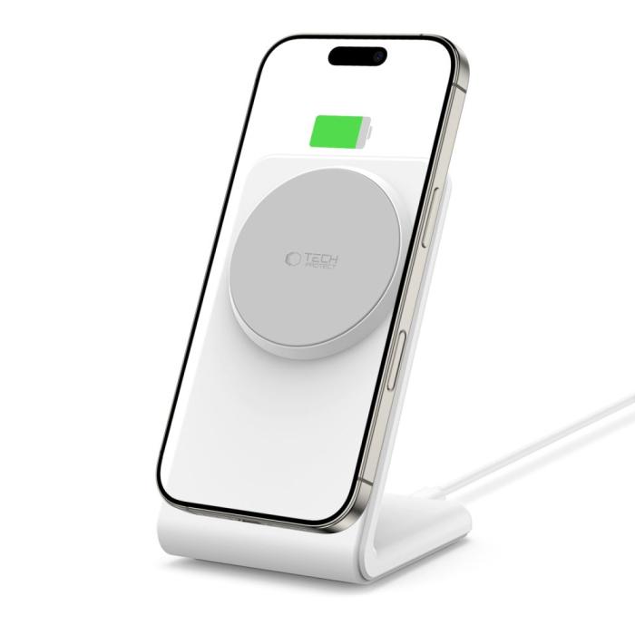 Bild 2, Tech-Protect Tech-Protect 15W Qi Magnetisk MagSafe Laddare Vit - Teknikhallen.se