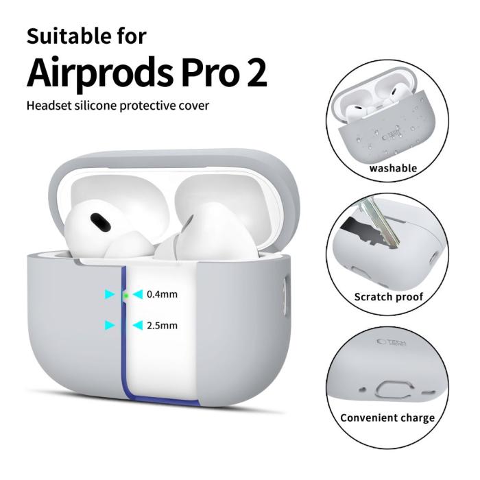 Bild 2, Tech-Protect Tech-Protect AirPods Pro 1/2 Skal Silikon Crayon Grey - Teknikhallen.se
