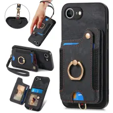  iPhone 17e / 16e Skal Med Korth&aring;llare RFID Retro L&auml;der Svart - Teknikhallen.se