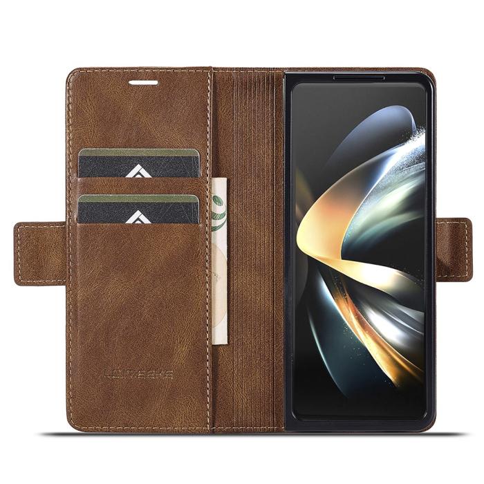 Bild 2, LC.IMEEKE LC.IMEEKE Galaxy Z Fold 5 Fodral RFID Läder Brun - Teknikhallen.se