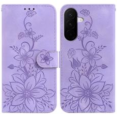  Samsung Galaxy A27 5G Fodral L&auml;der Blommor Lila - Teknikhallen.se