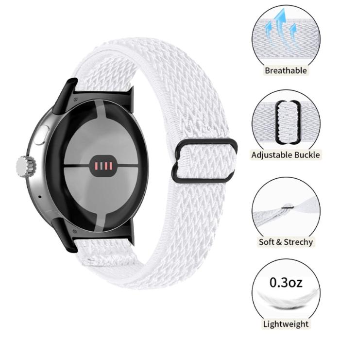 Bild 2,  Google Pixel Watch / Watch 2 Justerbart Nylon Armband Vit - Teknikhallen.se