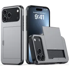 iPhone 17 Pro Skal Hybrid Med Kortfack Gr&aring; - Teknikhallen.se