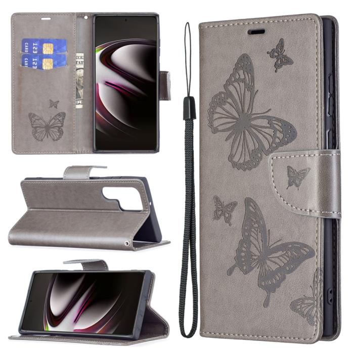 Bild 6,  Samsung Galaxy S22 Ultra Fodral Butterfly Grå - Teknikhallen.se