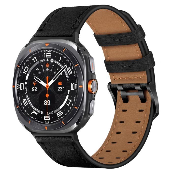 Bild 2,  Samsung Galaxy Watch 8 46/44/40 mm Armband Äkta Läder Svart - Teknikhallen.se