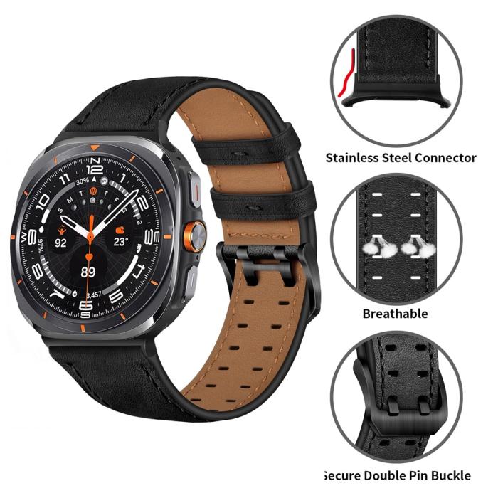 Bild 4,  Samsung Galaxy Watch 8 46/44/40 mm Armband Äkta Läder Svart - Teknikhallen.se