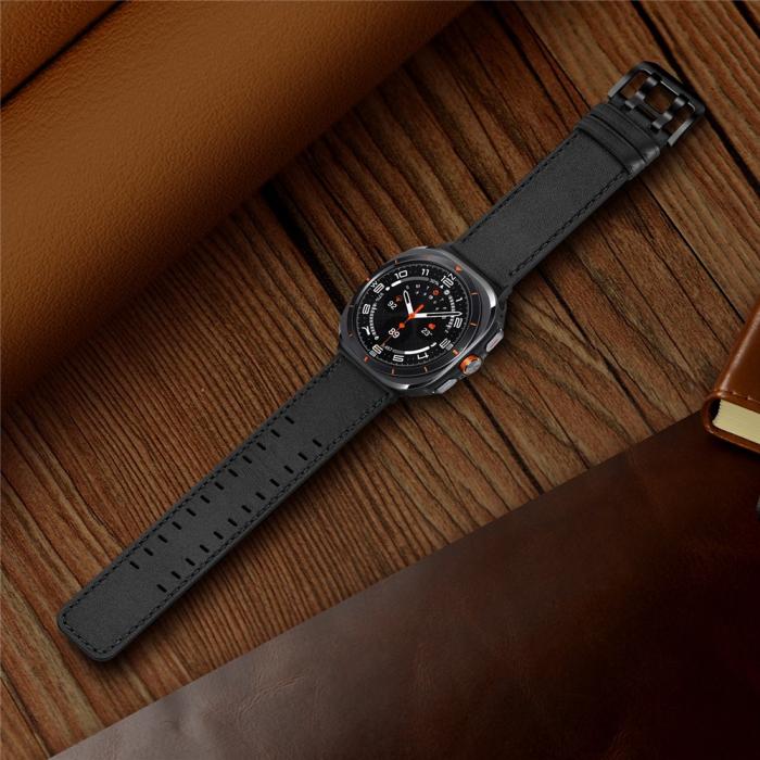 Bild 5,  Samsung Galaxy Watch 8 46/44/40 mm Armband Äkta Läder Svart - Teknikhallen.se