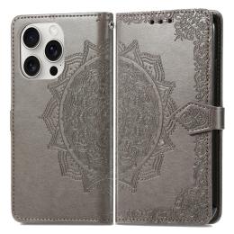  iPhone 16 Pro Max Fodral Mandala Läder Grå - Teknikhallen.se