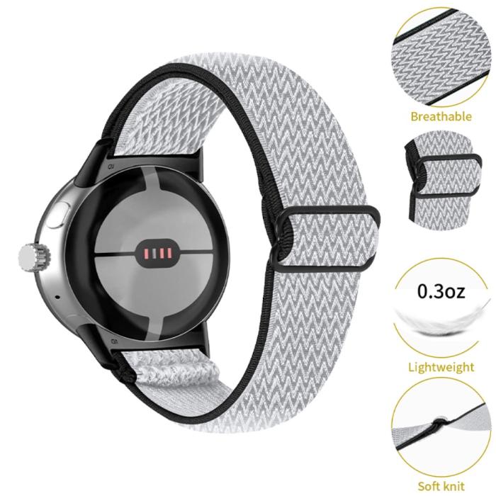 Bild 2,  Google Pixel Watch / Watch 2 Justerbart Nylon Armband Svart/Vit - Teknikhallen.se