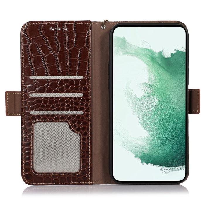 Bild 2,  Galaxy S23 Plus Fodral Äkta Läder Krokodil Textur Brun - Teknikhallen.se