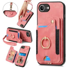  iPhone 17e / 16e Skal Med Korth&aring;llare RFID Retro L&auml;der Rosa - Teknikhallen.se