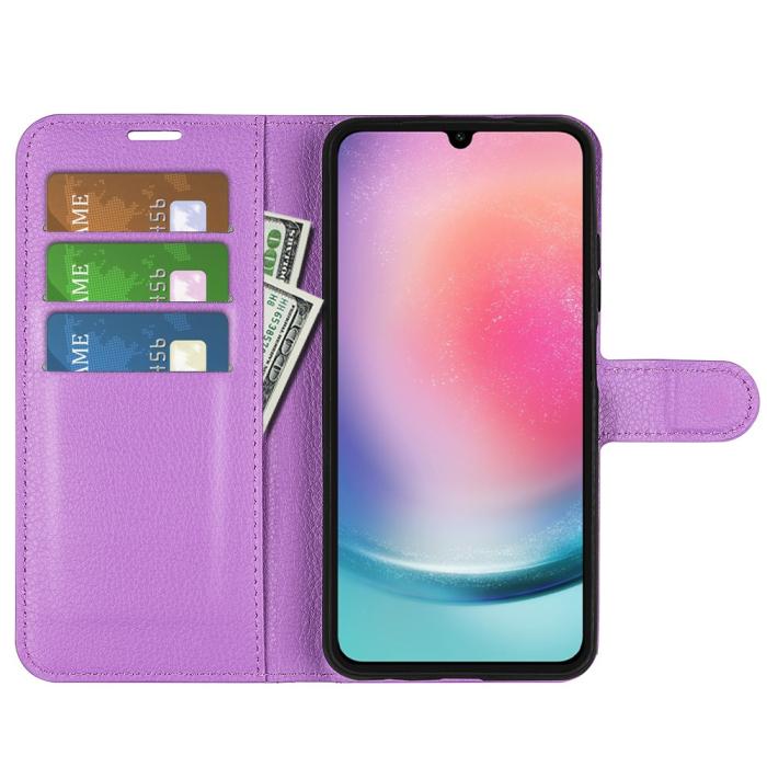 Bild 2,  Samsung Galaxy A16 Fodral Litchi Läder Lila - Teknikhallen.se
