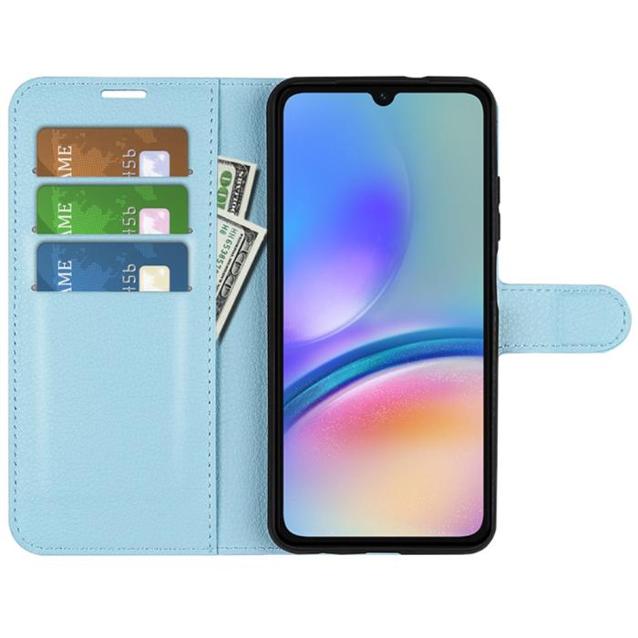Bild 2,  Samsung Galaxy A05s 4G Fodral Litchi Läder Ljus Blå - Teknikhallen.se