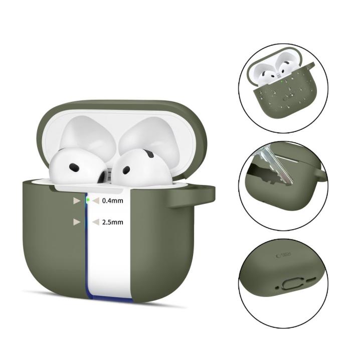 Bild 2, Tech-Protect Tech-Protect AirPods 4 Skal Silikon Hook Olive Green - Teknikhallen.se