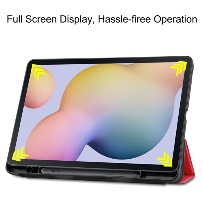 Bild 4,  Samsung Galaxy Tab S7 / Tab S8 Fodral Tri-Fold Pennhållare Röd - Teknikhallen.se