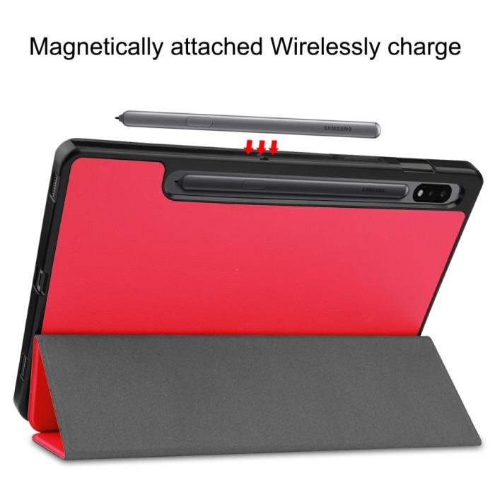 Bild 6,  Samsung Galaxy Tab S7 / Tab S8 Fodral Tri-Fold Pennhållare Röd - Teknikhallen.se
