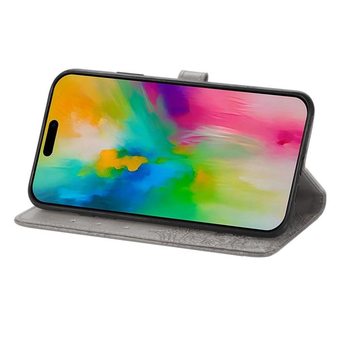 Bild 3,  iPhone 16 Pro Max Fodral Mandala Läder Grå - Teknikhallen.se