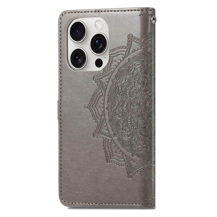 Bild 6,  iPhone 16 Pro Max Fodral Mandala Läder Grå - Teknikhallen.se