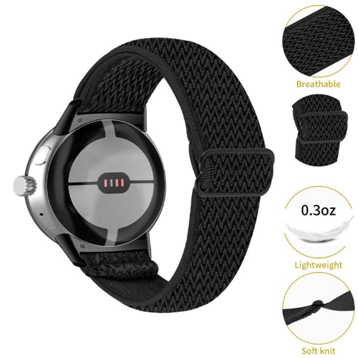 Bild 2,  Google Pixel Watch / Watch 2 Justerbart Nylon Armband Svart - Teknikhallen.se