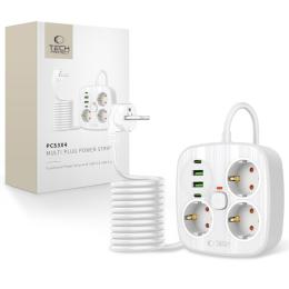 Tech-Protect Tech-Protect 2m Förgreningsdosa Med USB-C/USB-A Vit - Teknikhallen.se