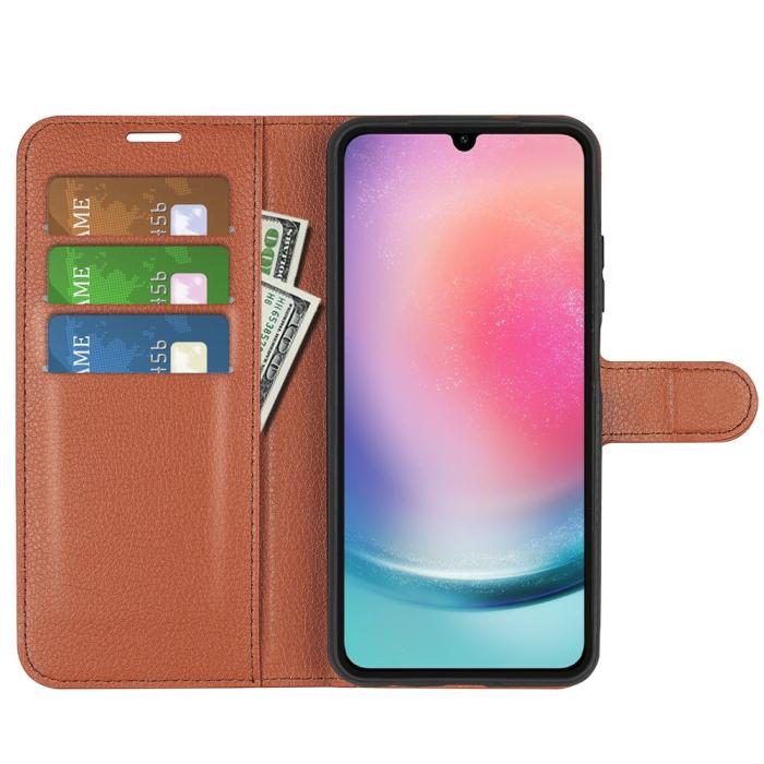 Bild 2,  Samsung Galaxy A16 Fodral Litchi Läder Brun - Teknikhallen.se