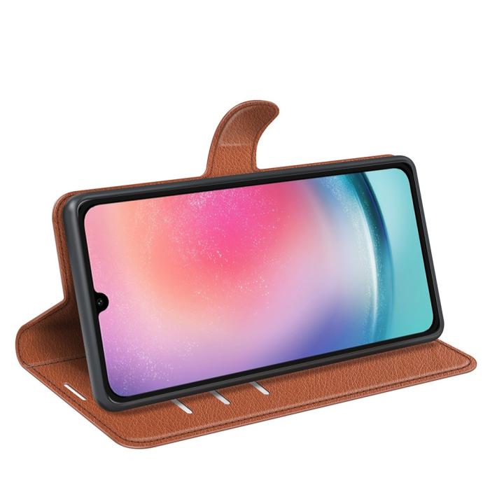 Bild 3,  Samsung Galaxy A16 Fodral Litchi Läder Brun - Teknikhallen.se