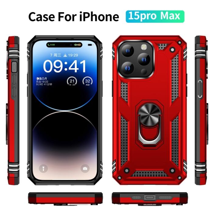 Bild 2,  iPhone 15 Pro Max Skal Shockproof Armor Ring Röd - Teknikhallen.se