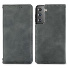  Samsung Galaxy S22 Plus Fodral Flip Retro L&auml;der Gr&aring; - Teknikhallen.se