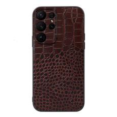  Samsung Galaxy S23 Ultra Skal &Auml;kta L&auml;der Krokodil Textur Brun - Teknikhallen.se