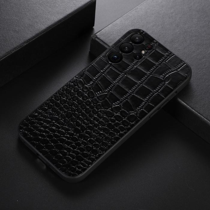 Bild 2,  Samsung Galaxy S23 Ultra Skal Äkta Läder Krokodil Textur Svart - Teknikhallen.se