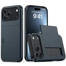  iPhone 17 Pro Skal Hybrid Med Kortfack Bl&aring; - Teknikhallen.se