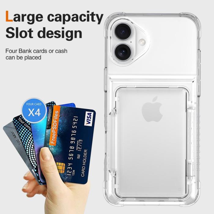 Bild 4,  iPhone 16 Skal Kickstand Med Korthållare Transparent - Teknikhallen.se