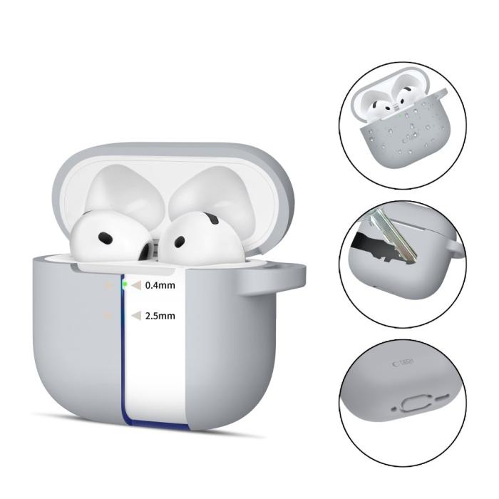 Bild 2, Tech-Protect Tech-Protect AirPods 4 Skal Silikon Hook Crayon Grey - Teknikhallen.se