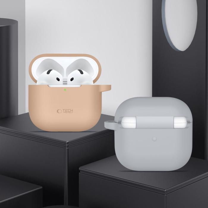 Bild 3, Tech-Protect Tech-Protect AirPods 4 Skal Silikon Hook Crayon Grey - Teknikhallen.se