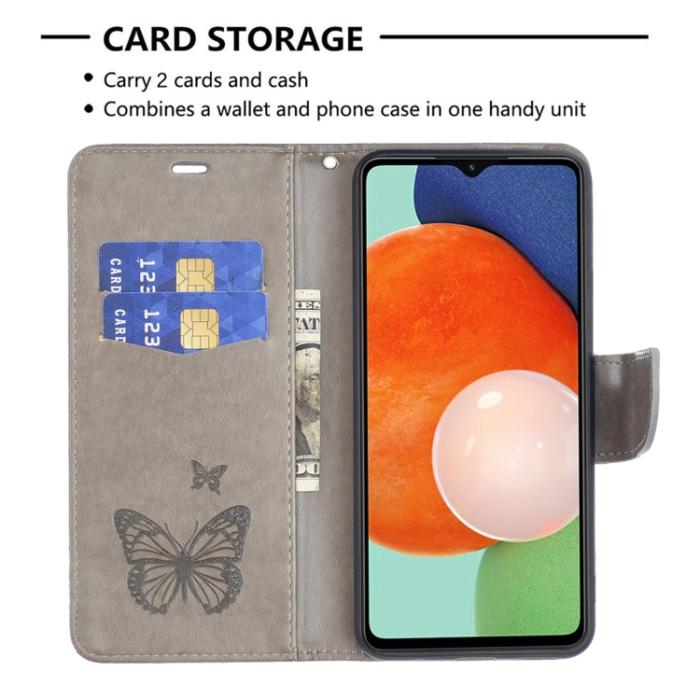 Bild 4,  Samsung Galaxy A13 4G Fodral Butterfly Tryck Grå - Teknikhallen.se