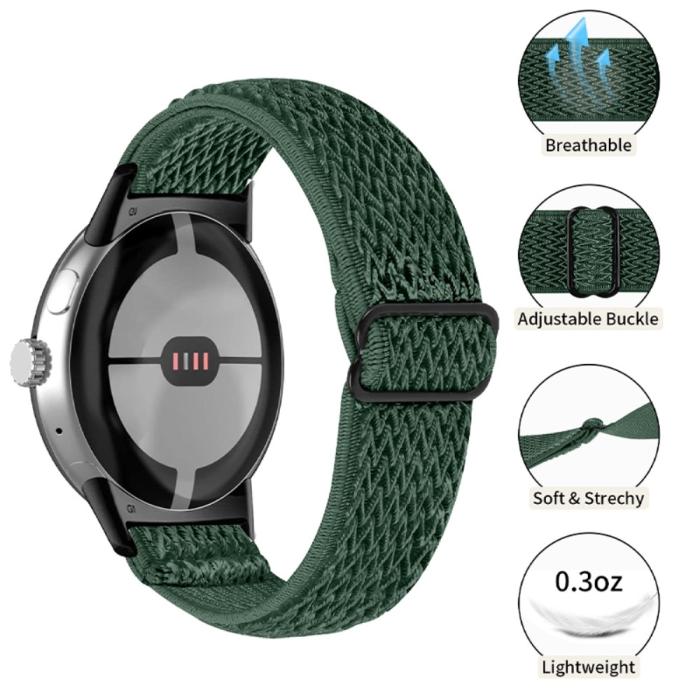Bild 2,  Google Pixel Watch / Watch 2 Justerbart Nylon Armband Grön - Teknikhallen.se