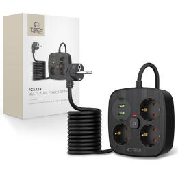 Tech-Protect Tech-Protect 2m Förgreningsdosa Med USB-C/USB-A Svart - Teknikhallen.se