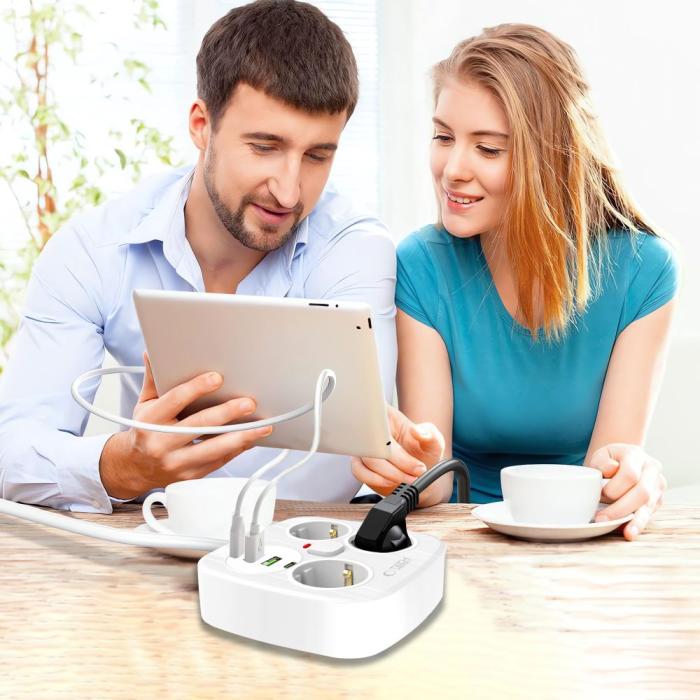 Bild 6, Tech-Protect Tech-Protect 2m Förgreningsdosa Med USB-C/USB-A Vit - Teknikhallen.se