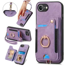  iPhone 17e / 16e Skal Med Korth&aring;llare RFID Retro L&auml;der Lila - Teknikhallen.se