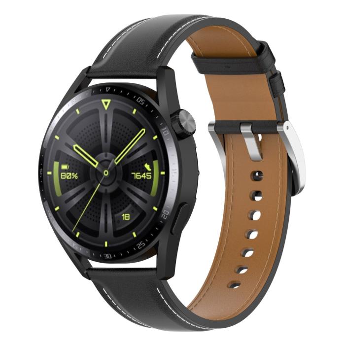 Bild 2,  Äkta Läder Armband Smartwatch (22 mm) Svart - Teknikhallen.se
