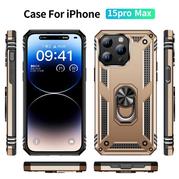Bild 2,  iPhone 15 Pro Max Skal Shockproof Armor Ring Guld - Teknikhallen.se