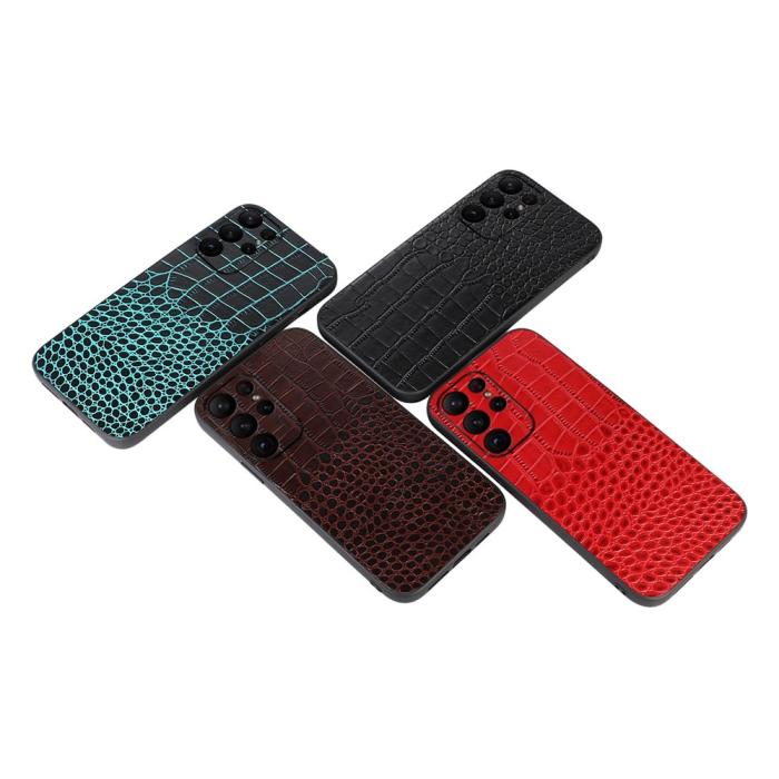 Bild 3,  Samsung Galaxy S23 Ultra Skal Äkta Läder Krokodil Textur Brun - Teknikhallen.se