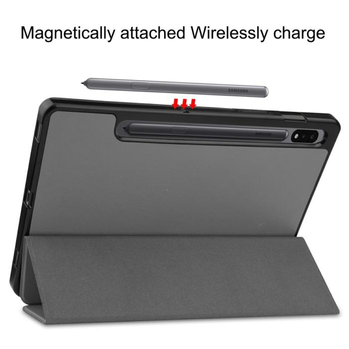Bild 6,  Samsung Galaxy Tab S7 / Tab S8 Fodral Tri-Fold Pennhållare Grå - Teknikhallen.se