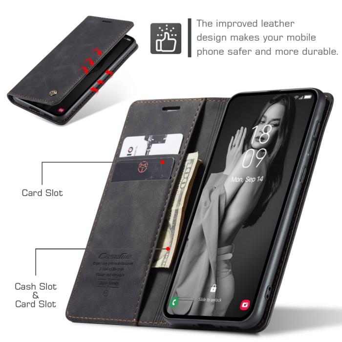 Bild 5, CASEME CASEME Galaxy A55 5G Fodral Flip Retro Läder Svart - Teknikhallen.se